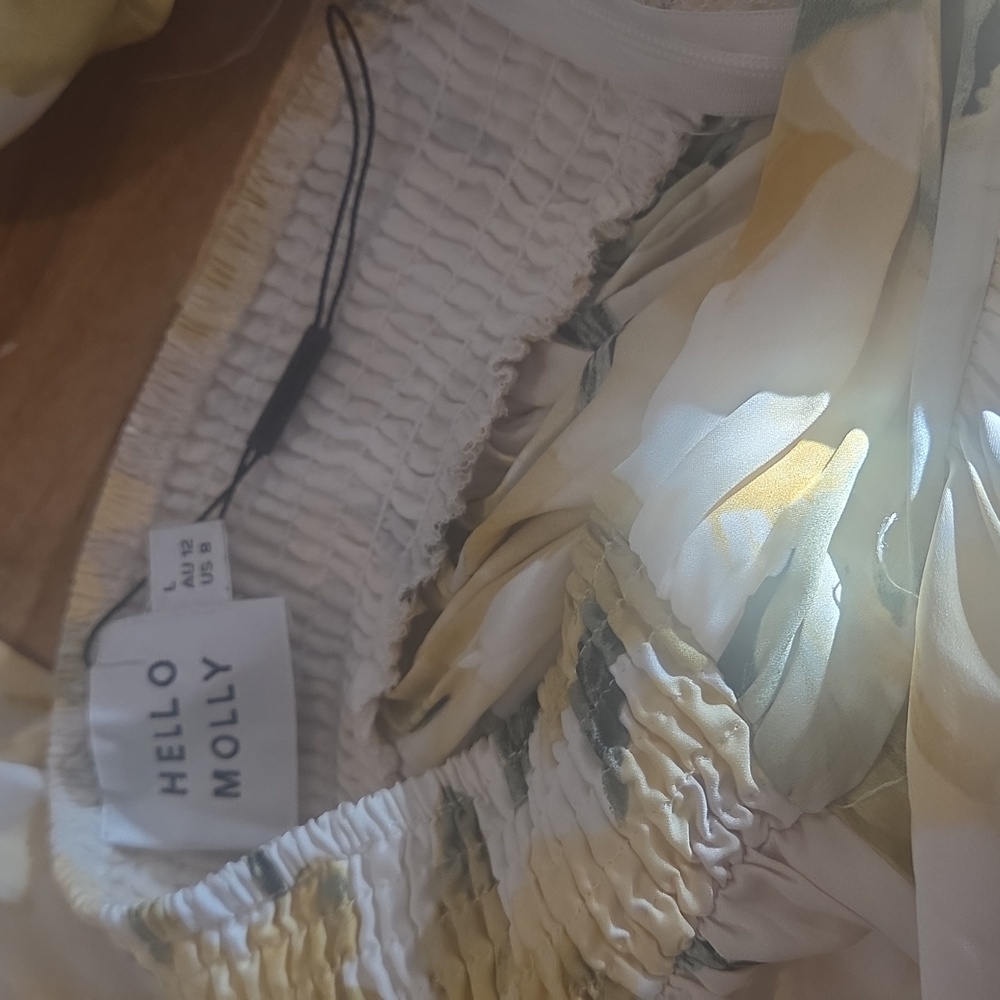 Floral Long Sleeve Cutout Maxi Yellow Hello Molly Dress Size L - Picture 4 of 4